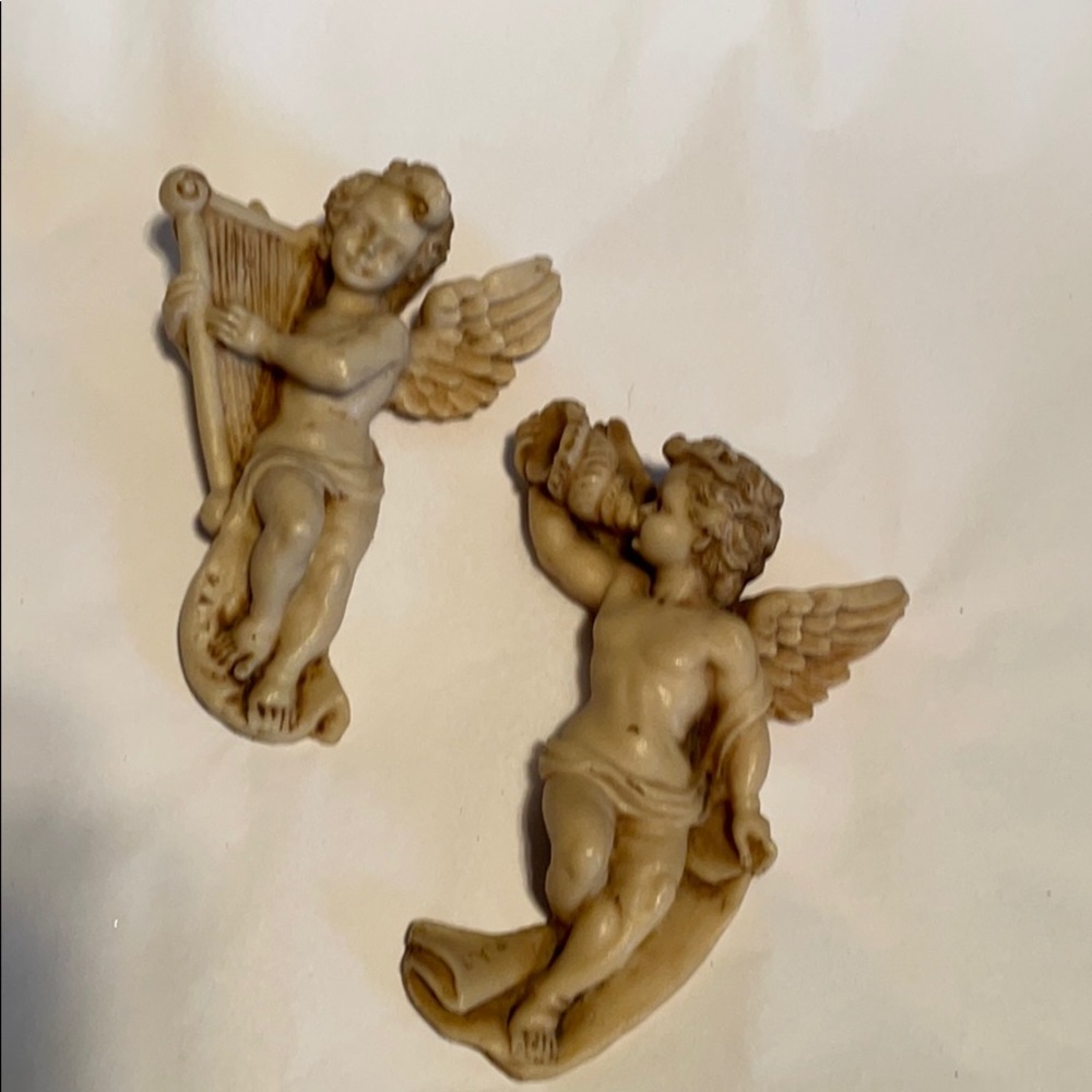 Pair of Antique Cherub Angelic Wall Figurines